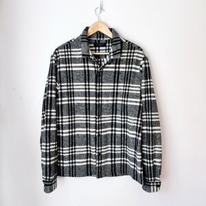 All Saints Men’s Zenith Plaid Flannel Overshirt Shirt Shacket White Size XXLarge